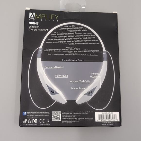 Amplify by Aduro - SBN45 Wireless Stereo Headset- White - NIB Free Shipping - Picture 3 of 3